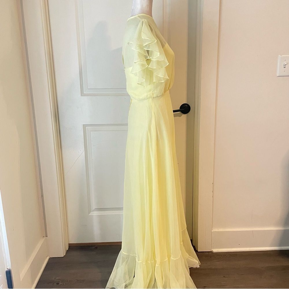 70s Jack Bryan Pale Butter Yellow Chiffon Evening Maxi Dress Size small - Picture 3 of 9